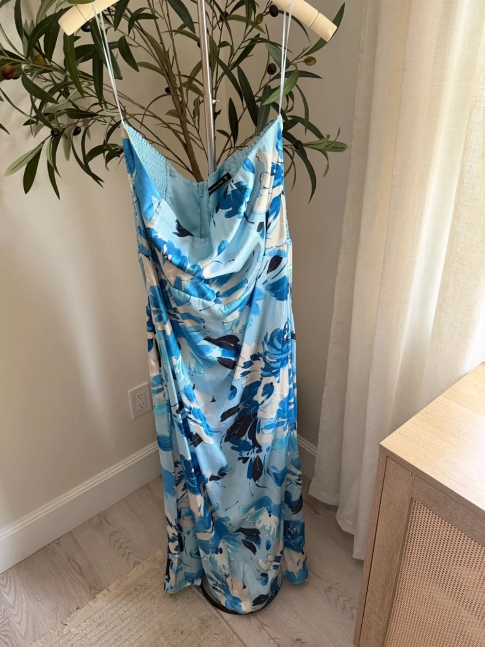 Abercrombie Blue Floral Strapless Maxi Dress XL Tall Elegant